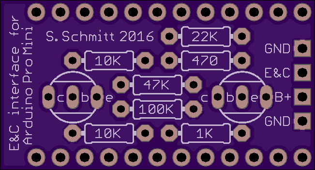 Top of PCB for Arduino Pro Mini interface